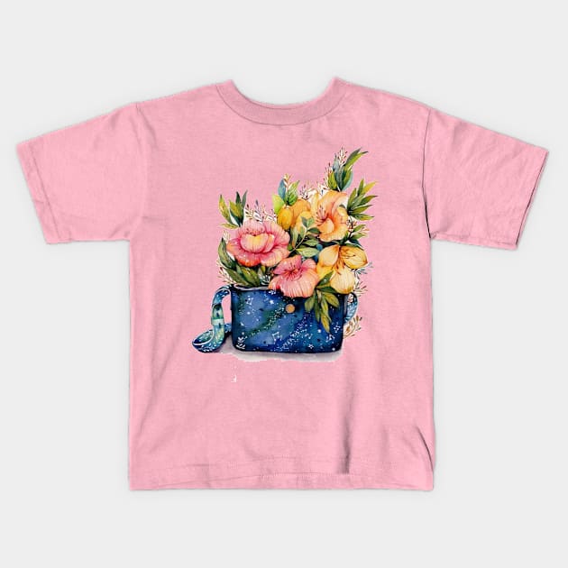 Watercolor Flowers in a Pot 🌸🌸🌸 Kids T-Shirt by Anonic
